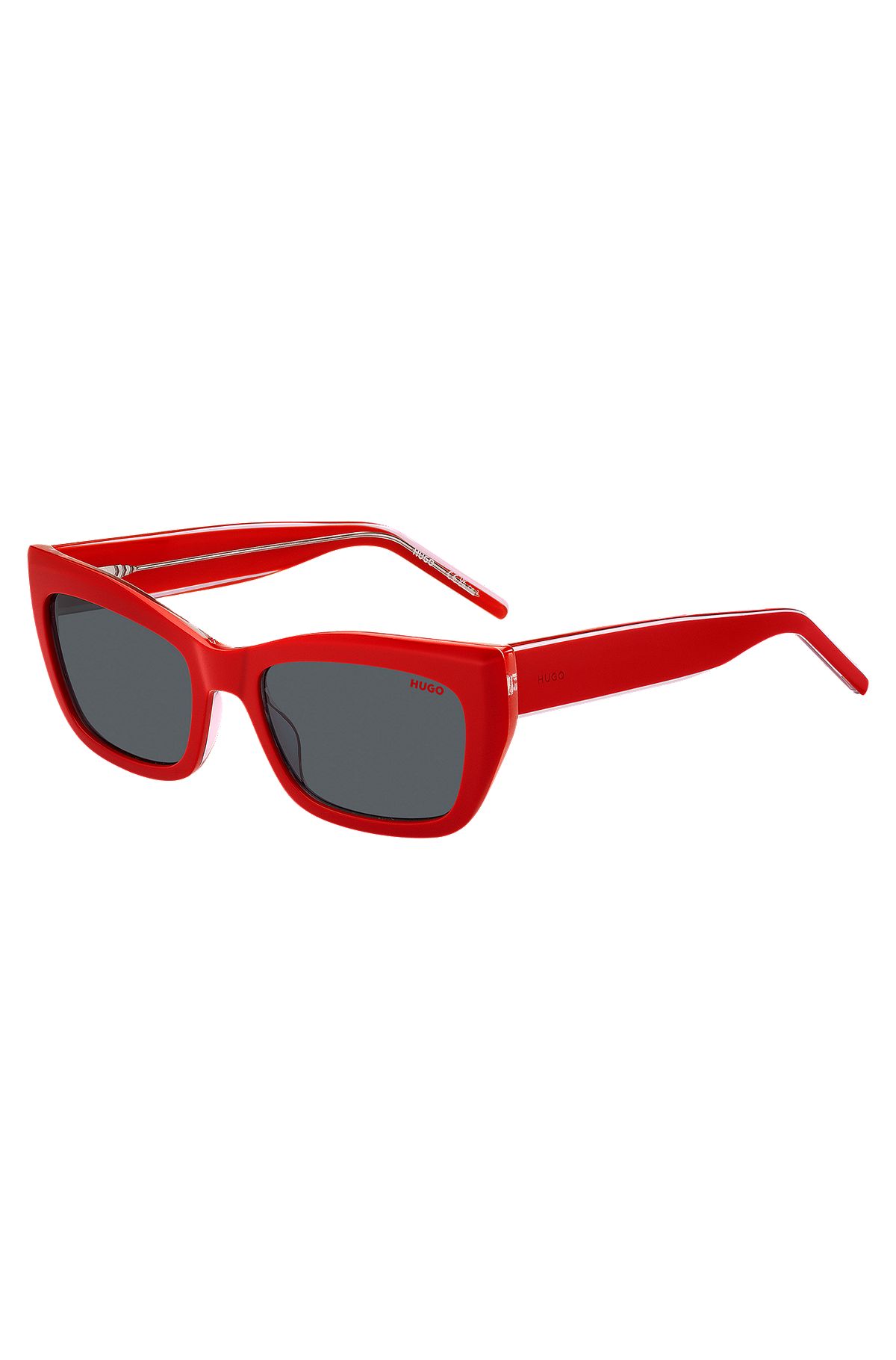 Sonnenbrille aus rotem Acetat mit mehrlagigen Bügeln, Rot