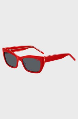 Occhiali da sole in acetato rosso con aste effetto a strati, Rosso