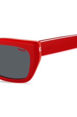 Red-acetate sunglasses with layered temples, Red