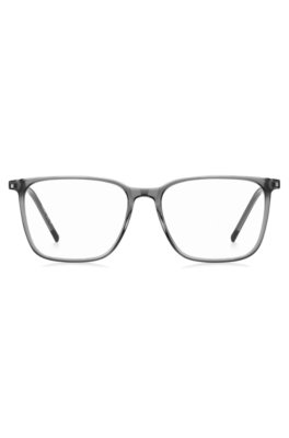 Monture optique en acétate gris transparent avec branches en métal