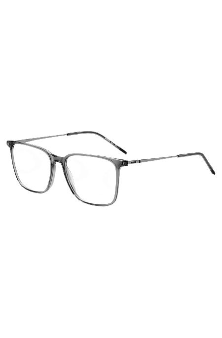Brillenfassung aus transparentem, grauem Acetat mit Metallbügeln, Grau