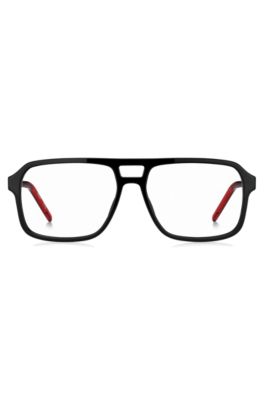 Double-bridge optical frames in black with red details, Black