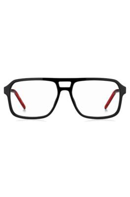 Hugo Double-bridge Optical Frames In Black With Red Details