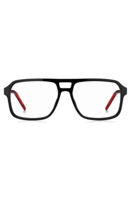 Monture optique noire à double pont avec détails rouges