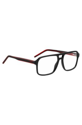 Double-bridge optical frames in black with red details, Black