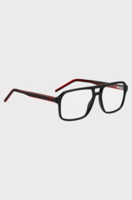 Double-bridge optical frames in black with red details, Black