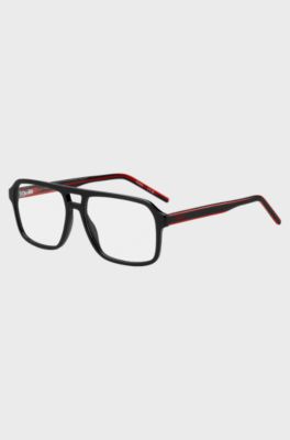 Double-bridge optical frames in black with red details, Black