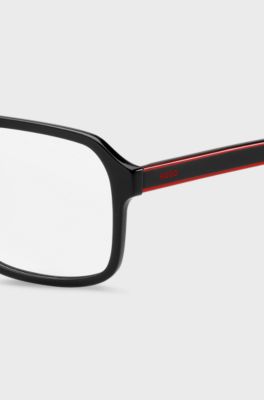 Double-bridge optical frames in black with red details, Black