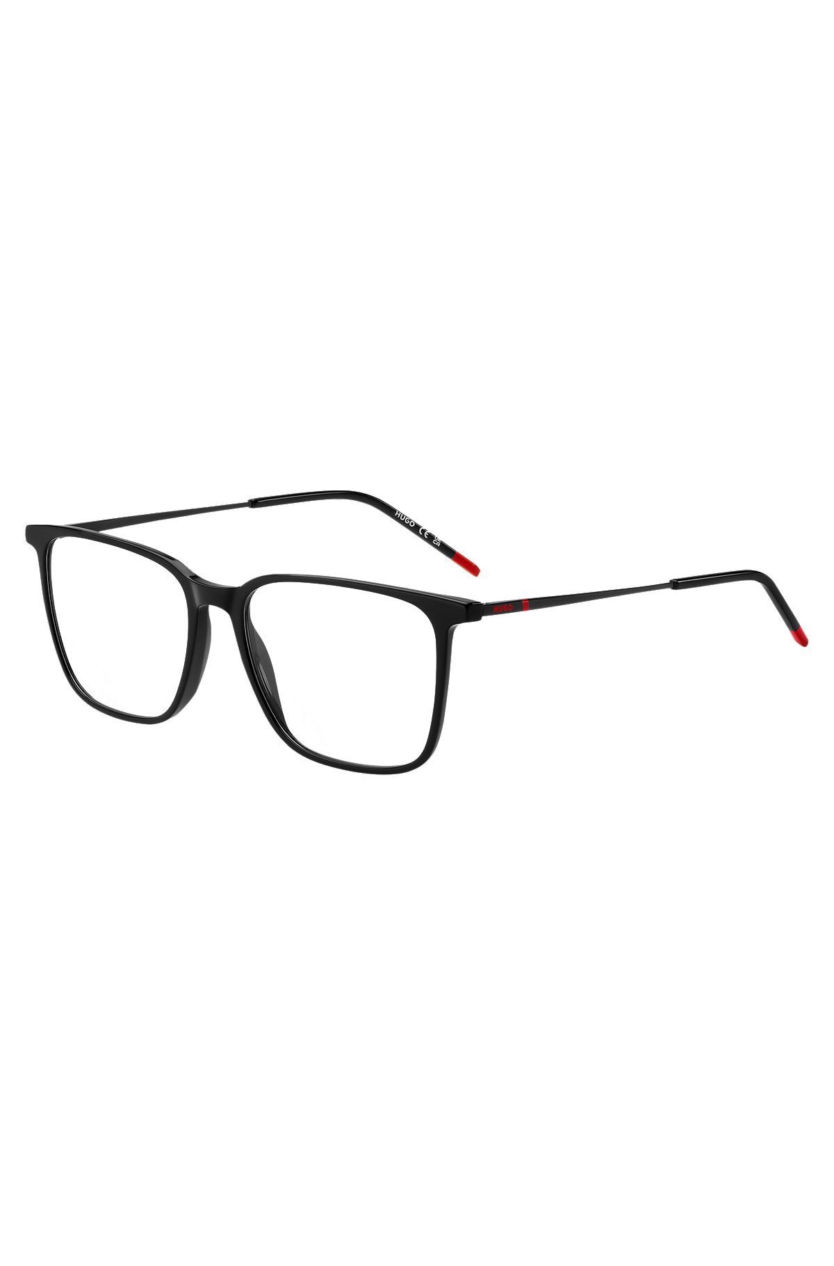 Brillenfassung aus schwarzem Acetat mit Metallbügeln, Schwarz