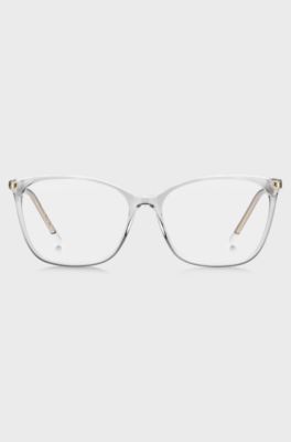 Montura para gafas graduadas de acetato transparente con patillas doradas, Transparente
