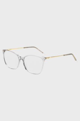 Montura para gafas graduadas de acetato transparente con patillas doradas, Transparente