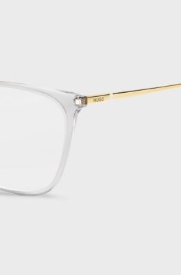 Montura para gafas graduadas de acetato transparente con patillas doradas, Transparente