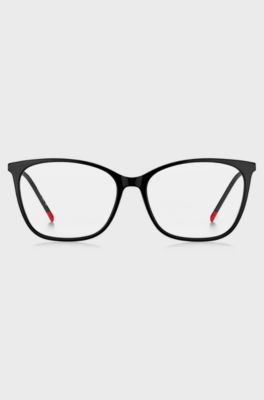 Montura para gafas graduadas de acetato negro con patillas doradas, Negro