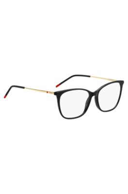 Black-acetate optical frames with gold-tone temples, Black