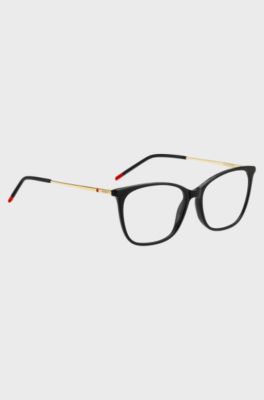 Montura para gafas graduadas de acetato negro con patillas doradas, Negro
