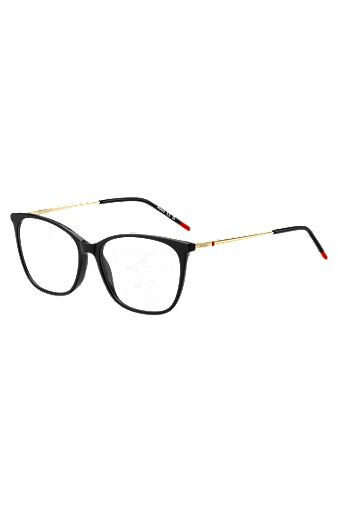 Montura para gafas graduadas de acetato negro con patillas doradas, Negro