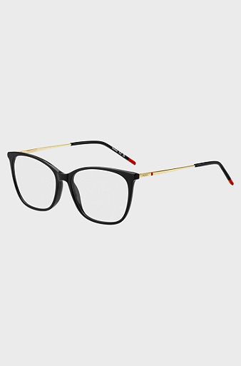 Black-acetate optical frames with gold-tone temples, Black