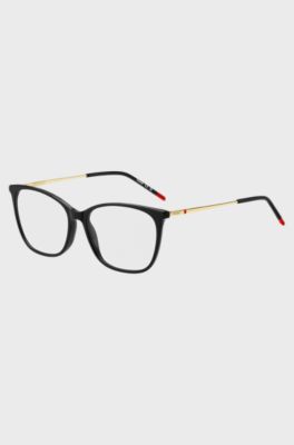 Montura para gafas graduadas de acetato negro con patillas doradas, Negro