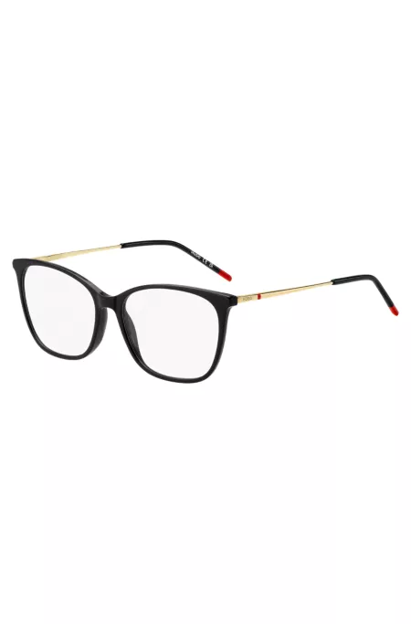 Black-acetate optical frames with gold-tone temples