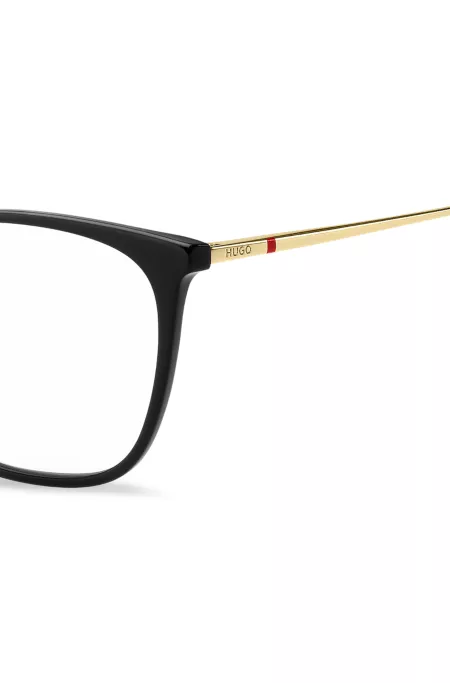Black-acetate optical frames with gold-tone temples