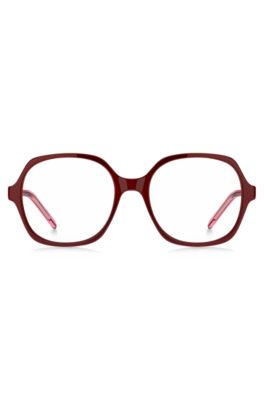 Red-acetate optical frames with layered temples, Red