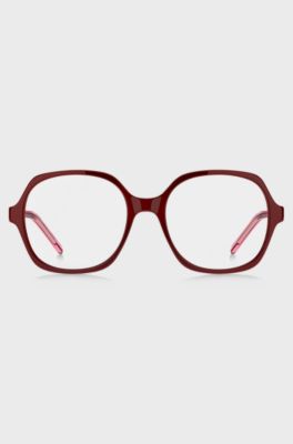 Occhiali da vista in acetato rosso con aste effetto a strati, Rosso