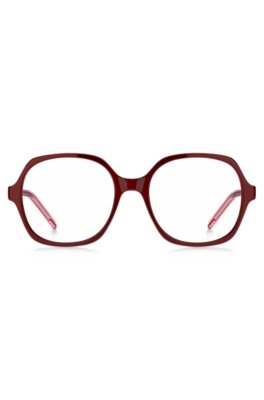 Monture optique en acétate rouge avec branches superposées