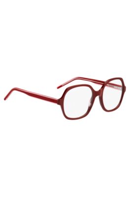 Red-acetate optical frames with layered temples, Red