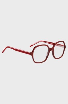 Red-acetate optical frames with layered temples, Red