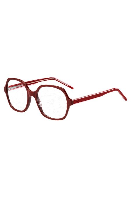 Montura para gafas graduadas de acetato rojo con patillas a capas, Rojo