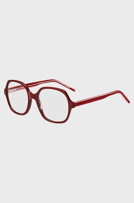 Red-acetate optical frames with layered temples, Red