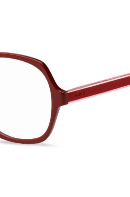 Red-acetate optical frames with layered temples, Red