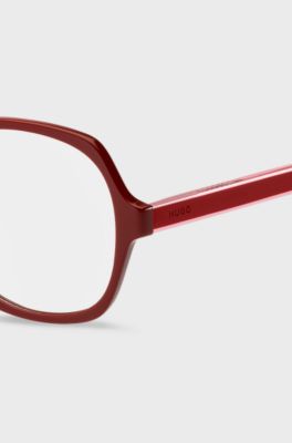 Red-acetate optical frames with layered temples, Red