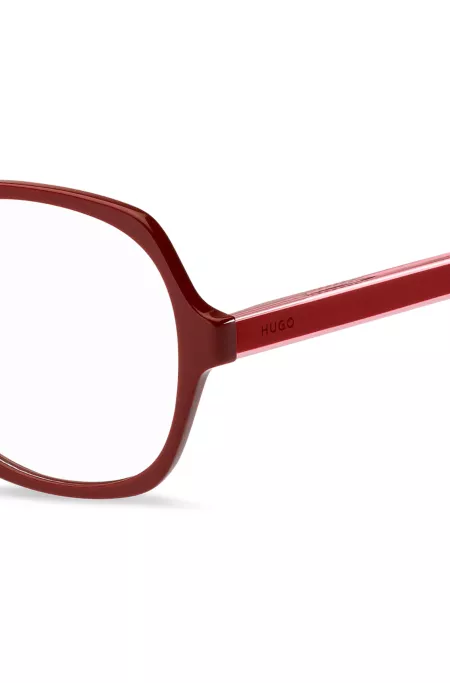 Red-acetate optical frames with layered temples