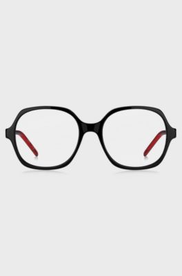 Monture optique en ac&eacute;tate noir avec branches superpos&eacute;es rouges, Noir