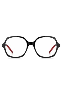 Monture optique en acétate noir avec branches superposées rouges