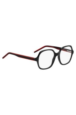 Monture optique en ac&eacute;tate noir avec branches superpos&eacute;es rouges, Noir