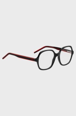 Monture optique en ac&eacute;tate noir avec branches superpos&eacute;es rouges, Noir
