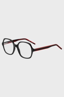Monture optique en ac&eacute;tate noir avec branches superpos&eacute;es rouges, Noir