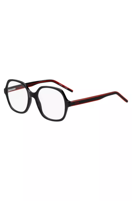 Monture optique en acétate noir avec branches superposées rouges