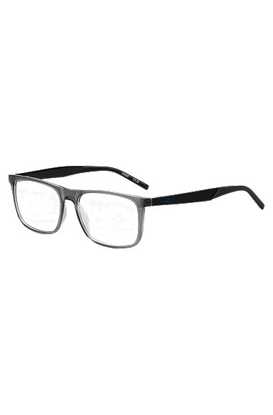 Zweifarbige Brillenfassung mit gemusterten Bügeln, Grau