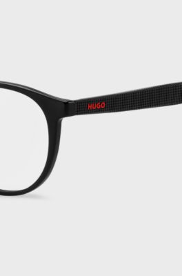 Black-acetate optical frames with patterned temples, Black