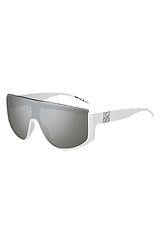 Mask-style sunglasses in white with stacked logo, White