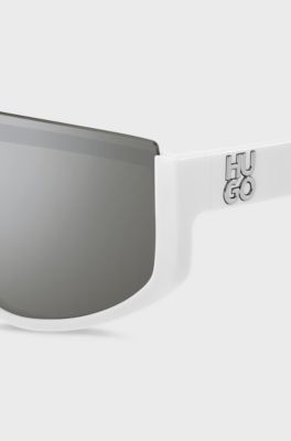 Mask-style sunglasses in white with stacked logo, White