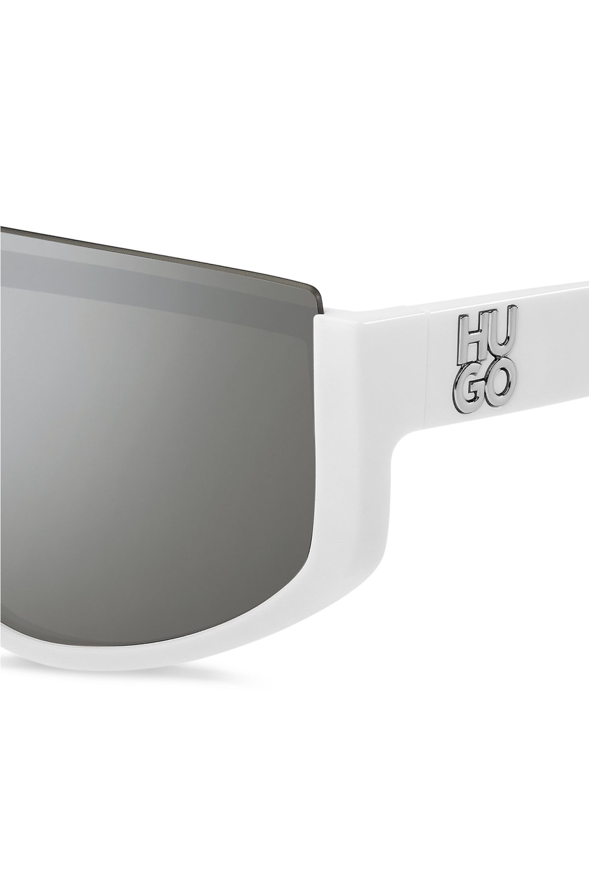 Mask-style sunglasses in white with stacked logo, White