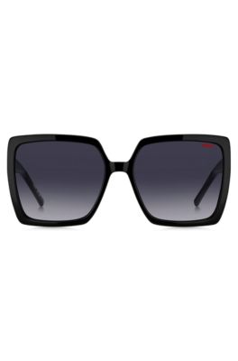 Black-acetate sunglasses with stacked logo, Black
