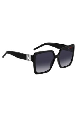 Black-acetate sunglasses with stacked logo, Black