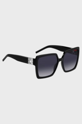 Sonnenbrille aus schwarzem Acetat mit Stack-Logo, Schwarz