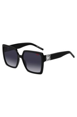 Black-acetate sunglasses with stacked logo, Black