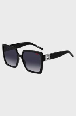 Black-acetate sunglasses with stacked logo, Black